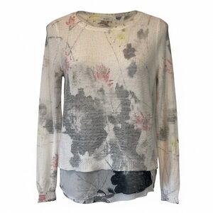 Sioni Lightweight Open Knit Watercolor Floral Layered Long Sleeve Sweater